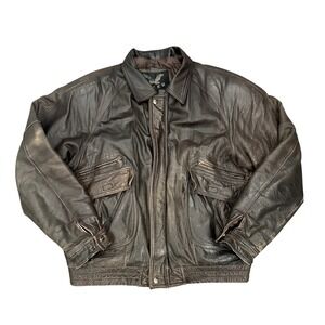 Vintage Adler Mens Brown Leather Bomber Jacket Distressed Aviator Flight Size L